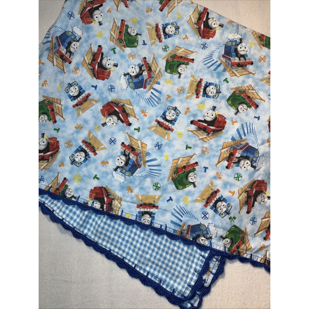 Vintage 90s Reversible, Handmade Thomas The Train Baby Blanket 44x40